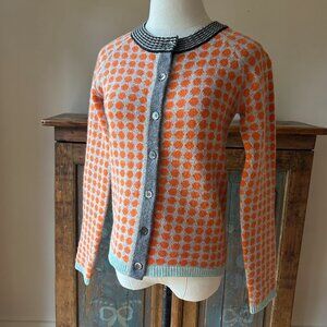 ***SOLD***Orla Kiely Y2K Orange Dots Lambswool Cardigan